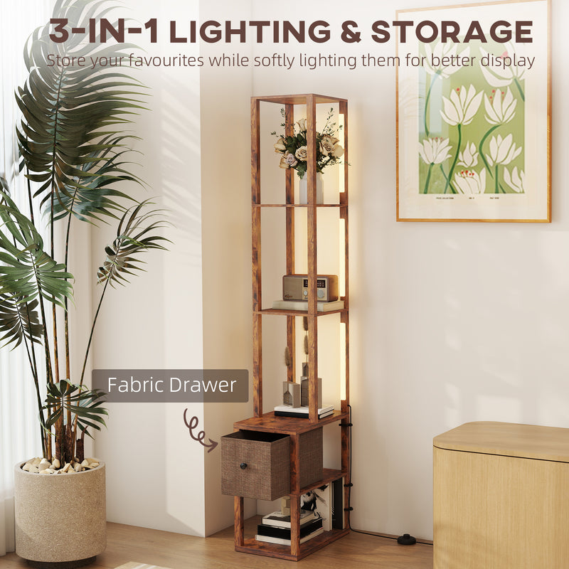HOMCOM Floor Lamp with Shelves, LED Standing Lamp with Fabric Drawer