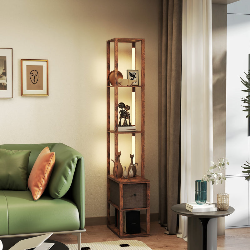 HOMCOM Floor Lamp with Shelves, LED Standing Lamp with Fabric Drawer