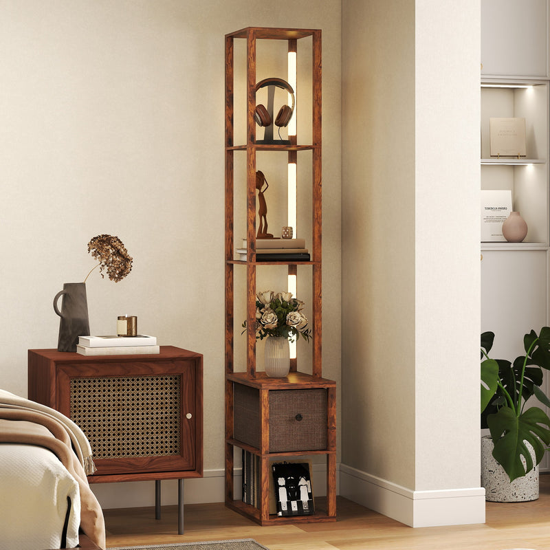 HOMCOM Floor Lamp with Shelves, LED Standing Lamp with Fabric Drawer