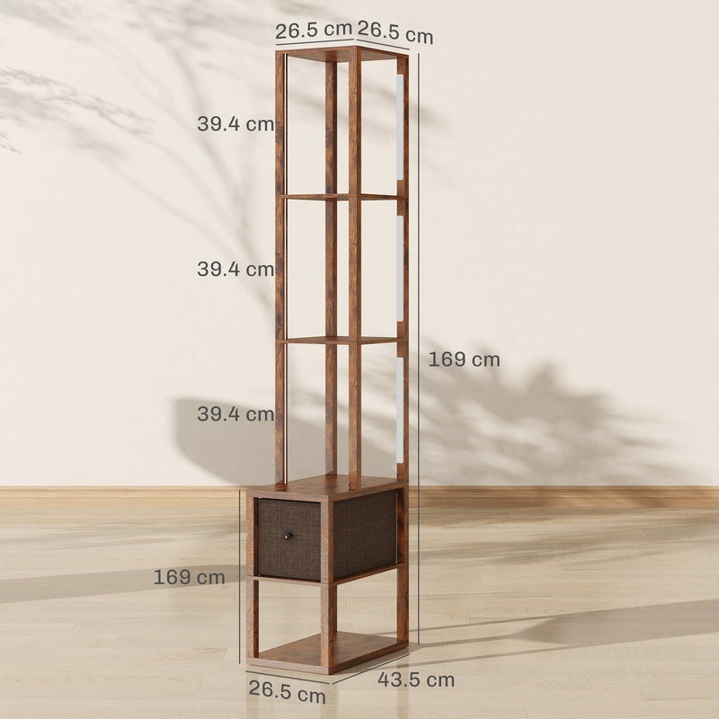 HOMCOM Floor Lamp with Shelves, LED Standing Lamp with Fabric Drawer