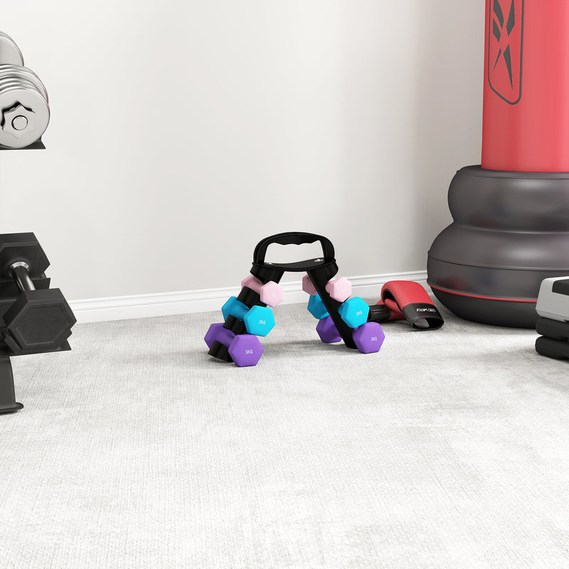SPORTNOW Dumbbells Set With Storage Rack, 2 X 1kg, 2 X 2kg, 2 X 3kg, Pink