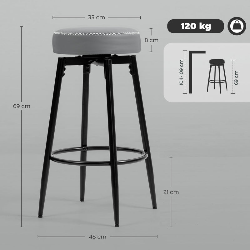 HOMCOM 360° Swivel Bar Stools Set of 2, PU Leather Barstools with Footrest