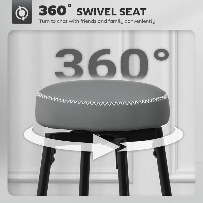 HOMCOM 360° Swivel Bar Stools Set of 2, PU Leather Barstools with Footrest