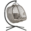 Outsunny Double Hanging Swing Chair  w/ Stand & Cup Holders, Brown