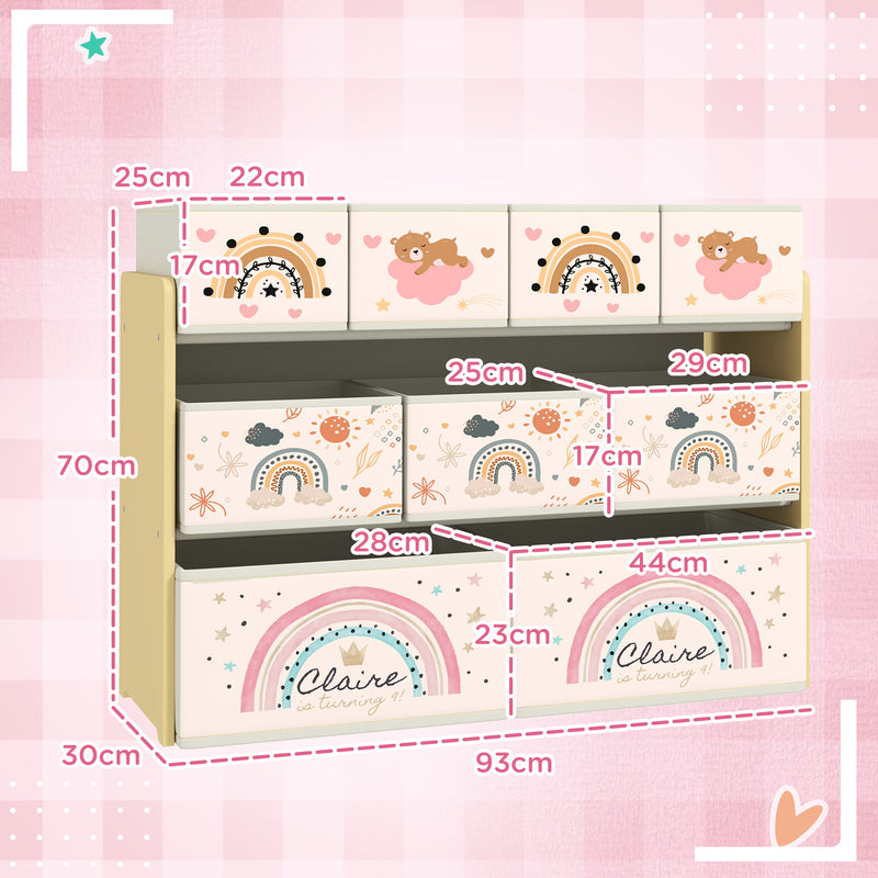 AIYAPLAY 3-Tier Toy Organiser Shelf With 9 Storage Boxes For Bedroom - Blue/Pink