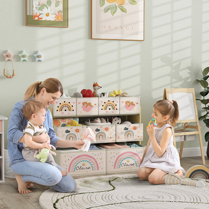 AIYAPLAY 3-Tier Toy Organiser Shelf With 9 Storage Boxes For Bedroom - Blue/Pink