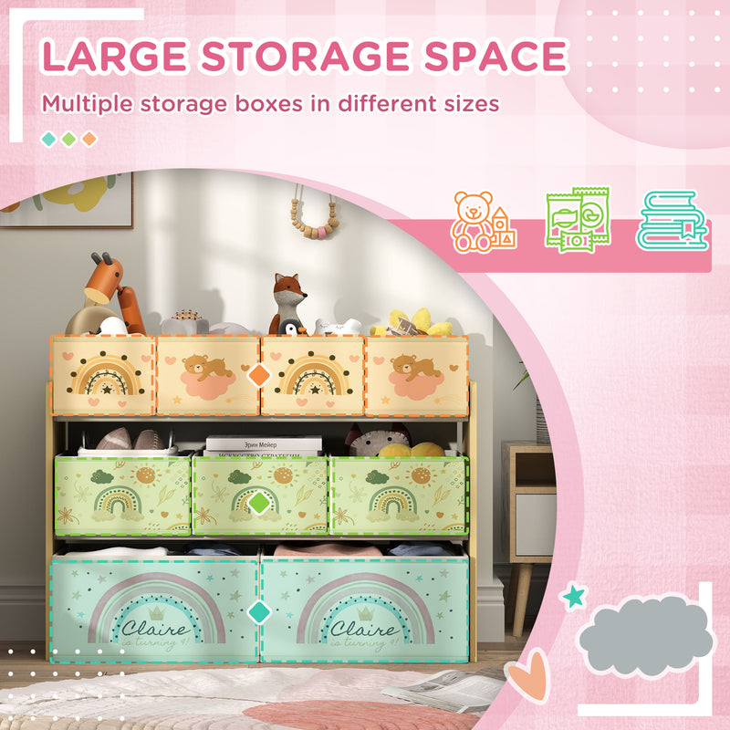 AIYAPLAY 3-Tier Toy Organiser Shelf With 9 Storage Boxes For Bedroom - Blue/Pink