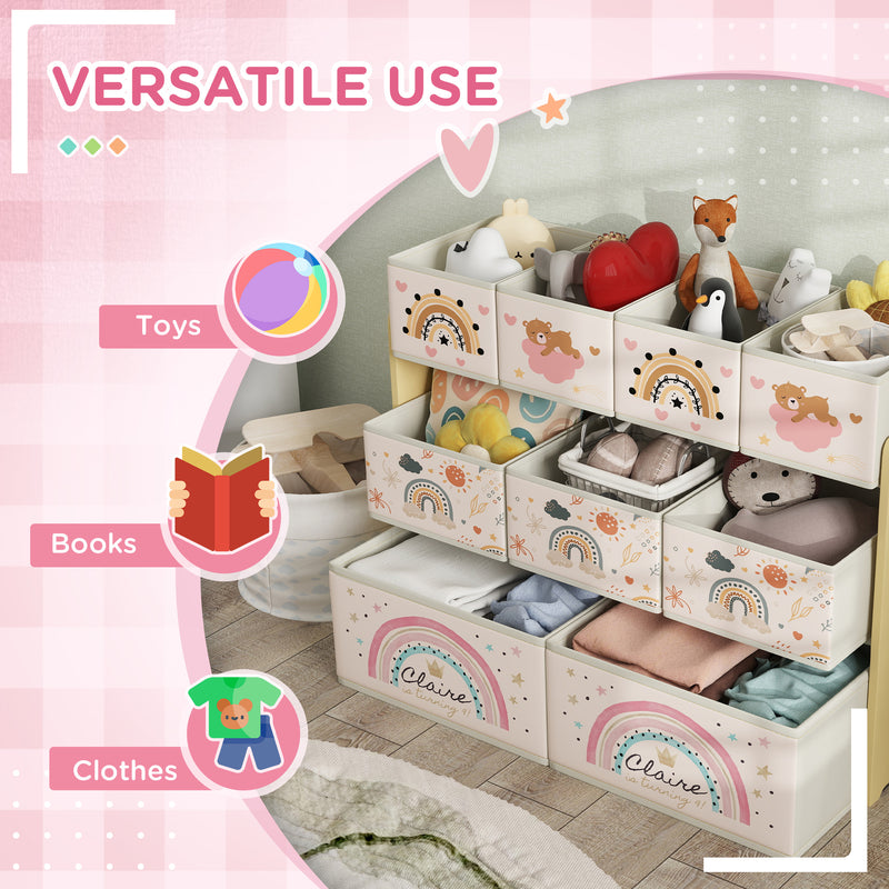 AIYAPLAY 3-Tier Toy Organiser Shelf With 9 Storage Boxes For Bedroom - Blue/Pink