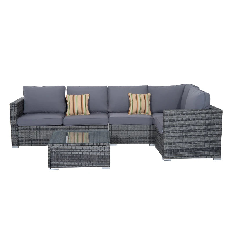 Outsunny Rattan Corner Sofa Set with Coffee Table - Grey