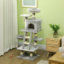 PawHut 132cm Multi-Activity Cat Tree W/ House, Bed, Ladder, Scratch Post - Grey