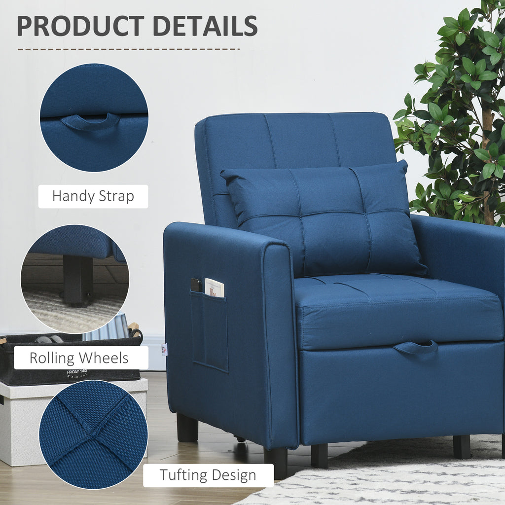 HOMCOM 3 In 1 Pull Out Chair Bed, Convertible Sleeper Chair with Adjus