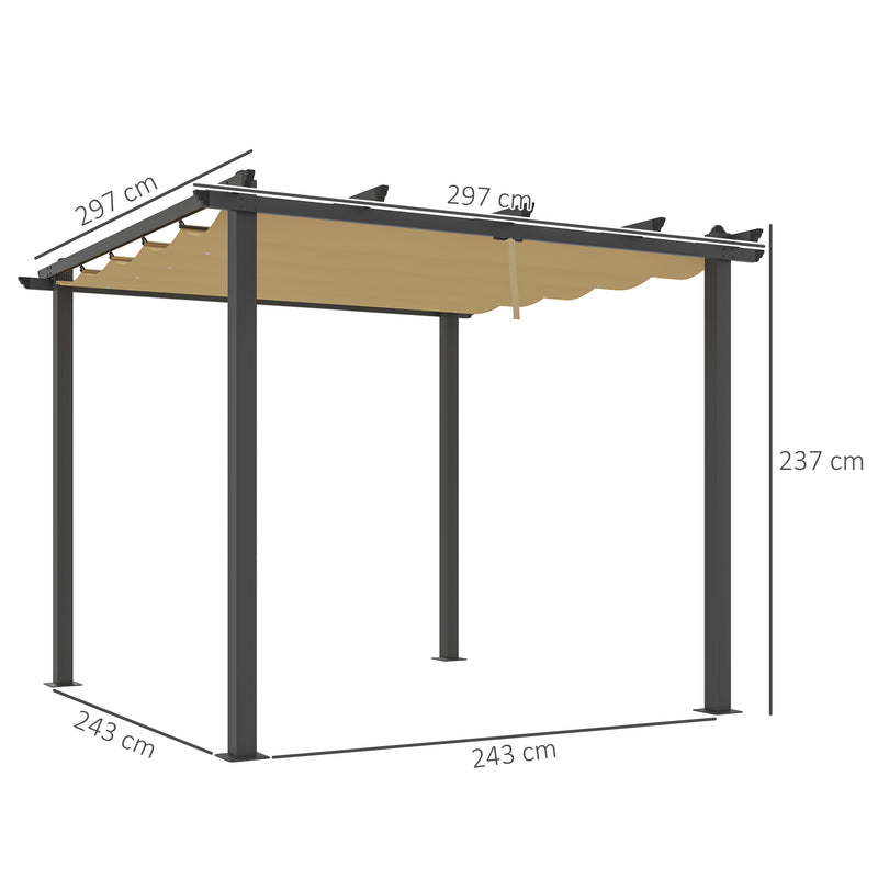 Outsunny 3 x 4m Aluminium Pergola with Retractable Roof, Garden Gazebo Khaki