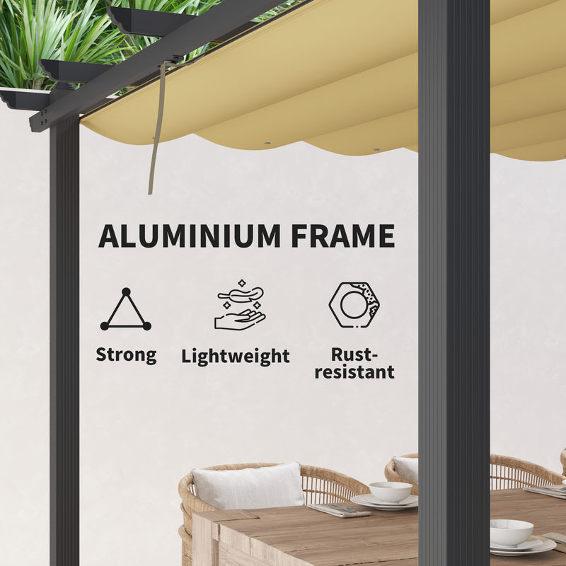 Outsunny 3 x 4m Aluminium Pergola with Retractable Roof, Garden Gazebo Khaki