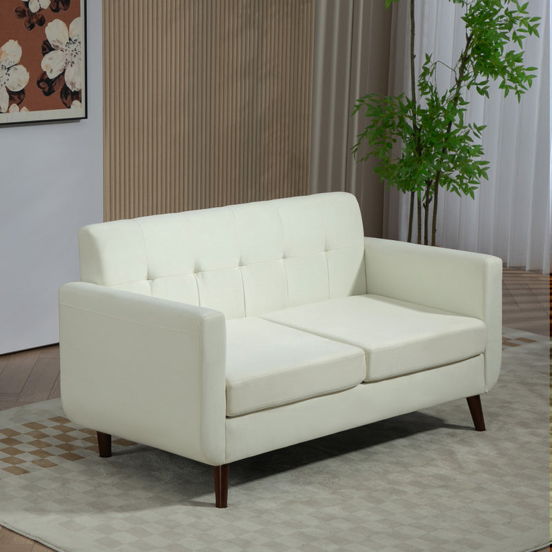 HOMCOM Modern Upholstered Fabric Loveseat Sofa for Living Room, Cream