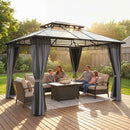 Outsunny 3 x 3.6 m Hardtop Gazebo with Sides, 2-Tier Roof Garden Gazebo
