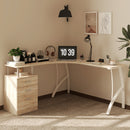 HOMCOM L-Shaped Corner PC Desk Table w/ Drawer Home Office Workstation, Oak