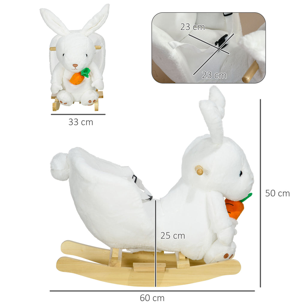 HOMCOM Kids Rabbit-Shaped Rocking Horse W/ Realistic Sounds, Safety Be
