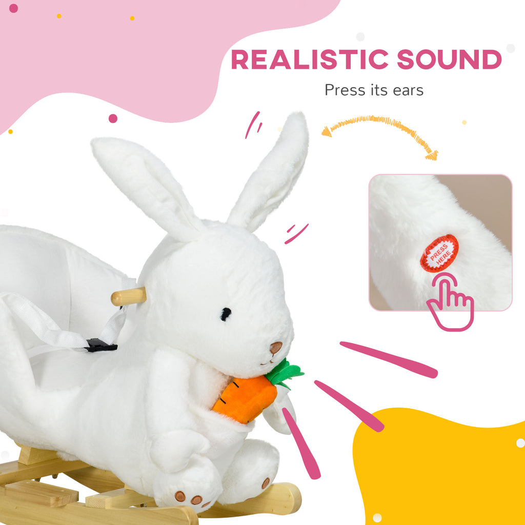 HOMCOM Kids Rabbit-Shaped Rocking Horse W/ Realistic Sounds, Safety Be
