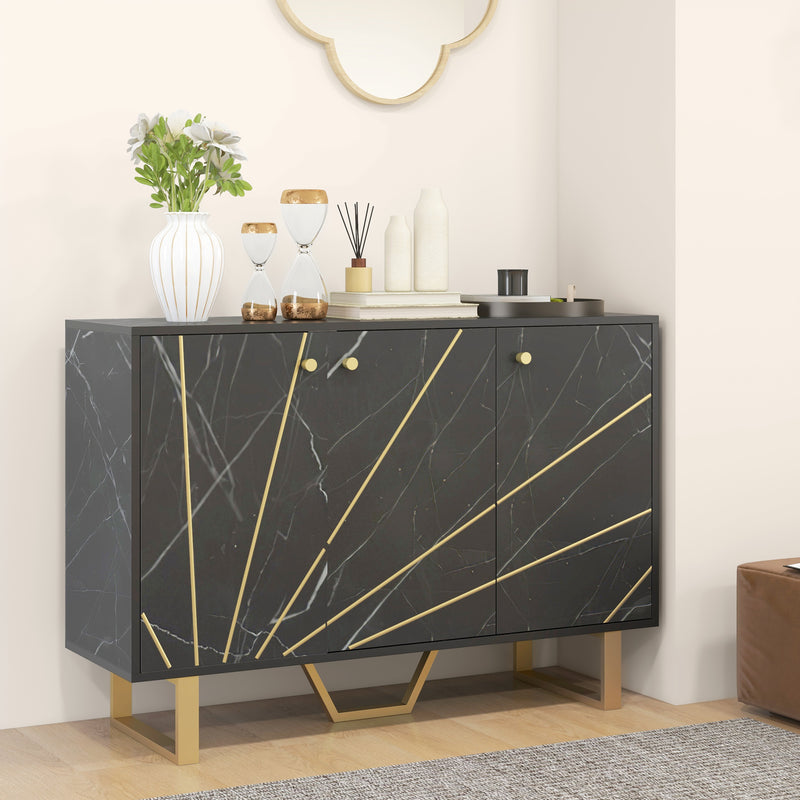 HOMCOM Sideboard Storage Cupboard with Metal Legs for Living Room, Black