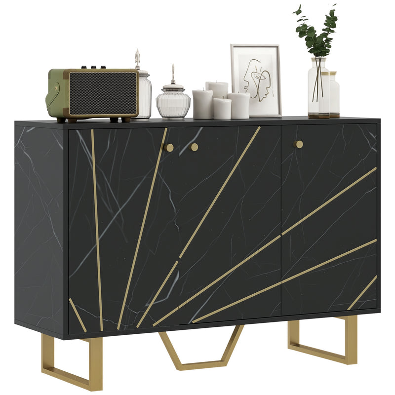 HOMCOM Sideboard Storage Cupboard with Metal Legs for Living Room, Black
