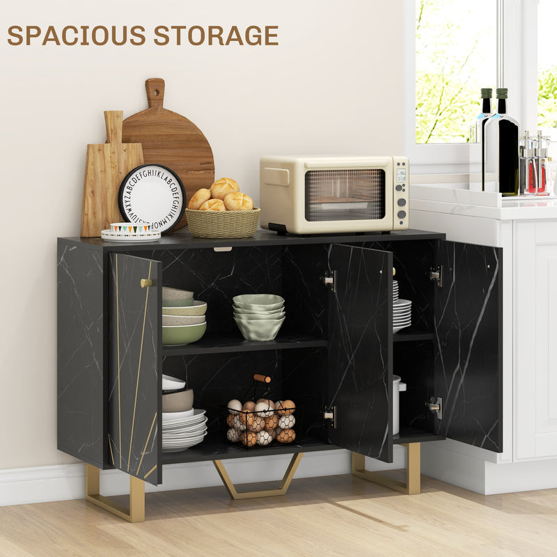 HOMCOM Sideboard Storage Cupboard with Metal Legs for Living Room, Black