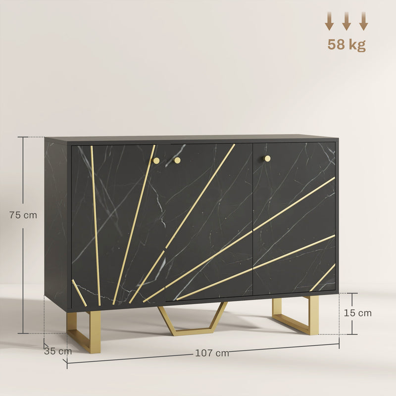 HOMCOM Sideboard Storage Cupboard with Metal Legs for Living Room, Black