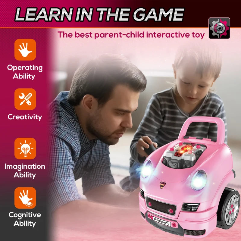 HOMCOM  Children's Truck Engine for Ages 3-5 Years - Pink