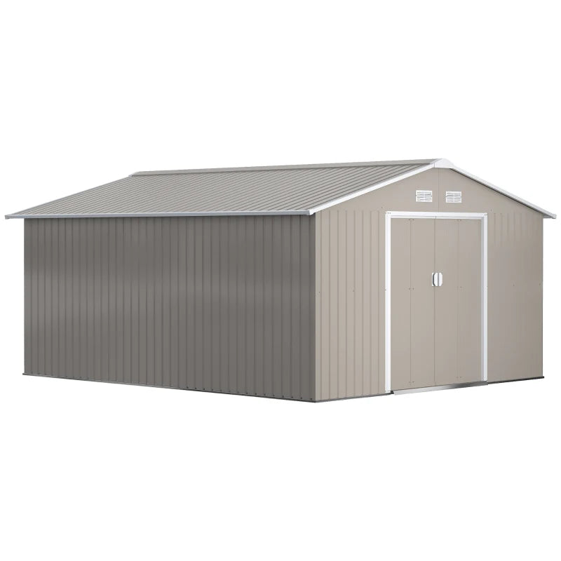 Outsunny Metal Shed 13 x 11ft - Light Grey