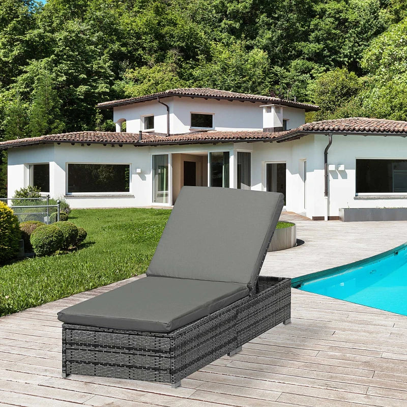 Outsunny Rattan Reclining Lounger - Grey