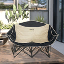 Outsunny Double Camping Chair For Adults With Armrests, Cup Holders - Green/Khaki