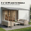 Outsunny 3 x 2 m Lean to Garden Pergola, Metal Frame Gazebo Pergola, Grey