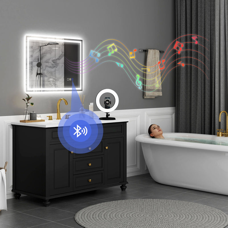 HOMCOM Bathroom Mirror With Bluetooth Clock Lights Demister Pad