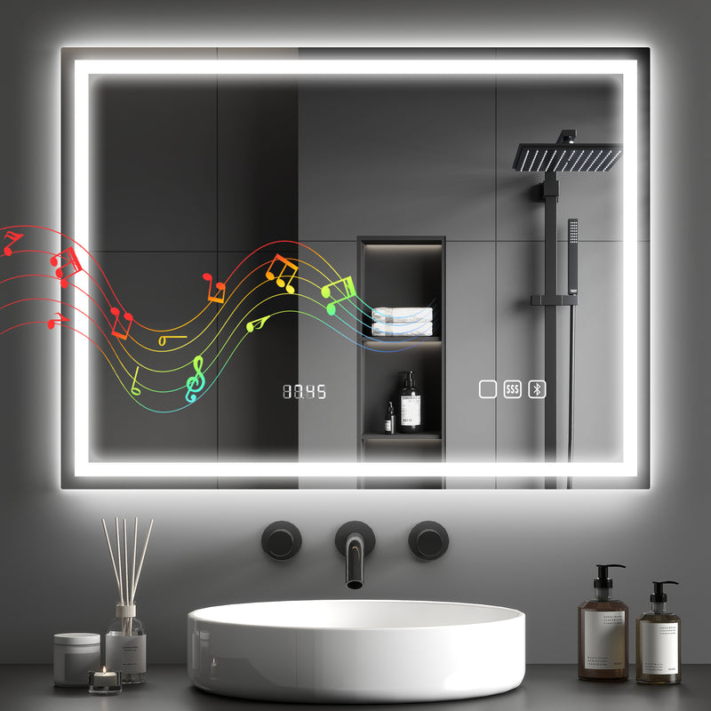 HOMCOM Bathroom Mirror With Bluetooth Clock Lights Demister Pad