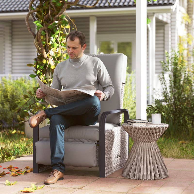 Outsunny Rattan Garden Recliner Chair Sun Lounger w/ Side Tray