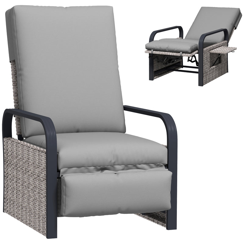 Outsunny Rattan Garden Recliner Chair Sun Lounger w/ Side Tray