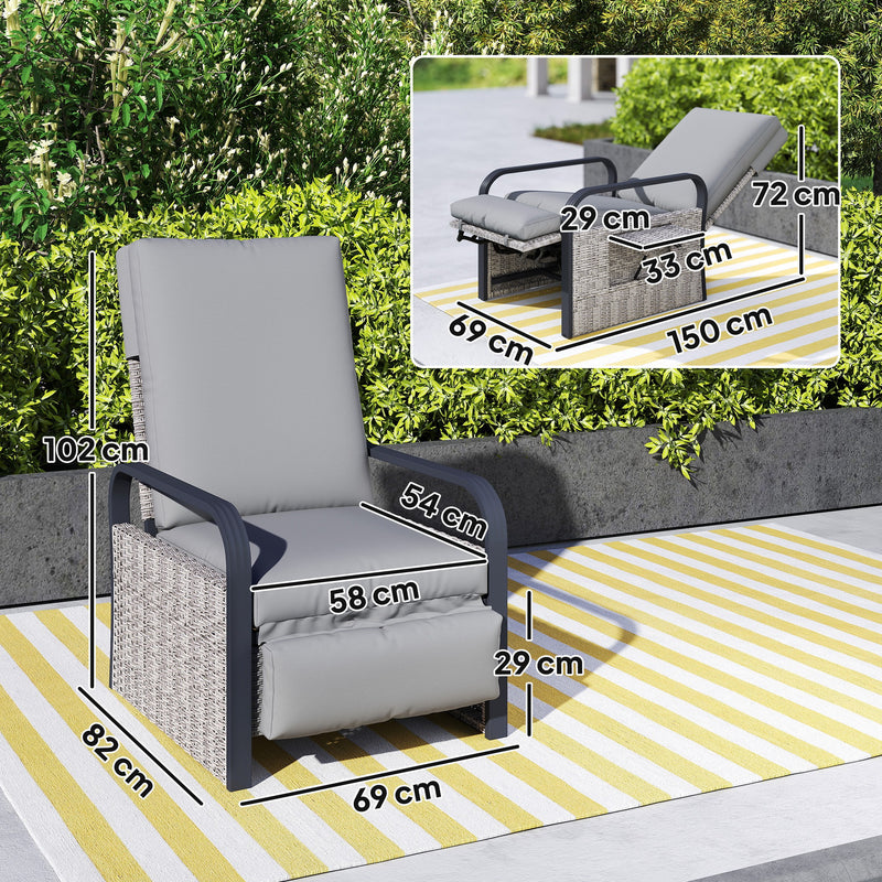 Outsunny Rattan Garden Recliner Chair Sun Lounger w/ Side Tray