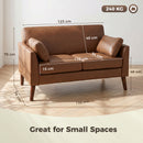 HOMCOM 2 Seater Sofa, 132 cm Modern Small Sofa with Solid Wood Legs, Brown