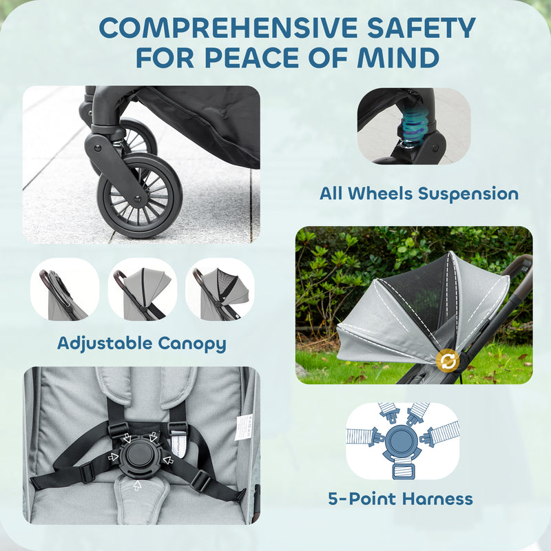 AIYAPLAY Baby Stroller with Adjustable Seat, Travel Pushchair