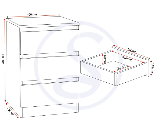 MALVERN 3 DRAWER BEDSIDE - GREY