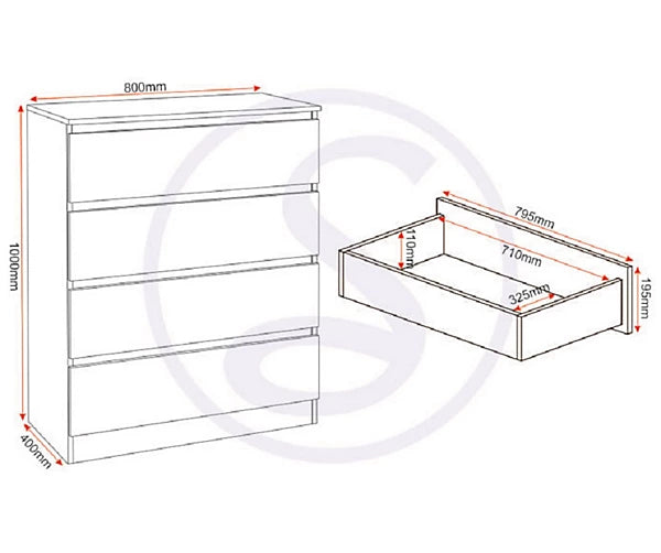MALVERN 4 DRAWER CHEST - GREY - GREY
