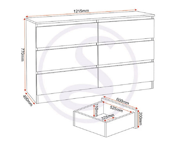 MALVERN 6 DRAWER CHEST - WHITE