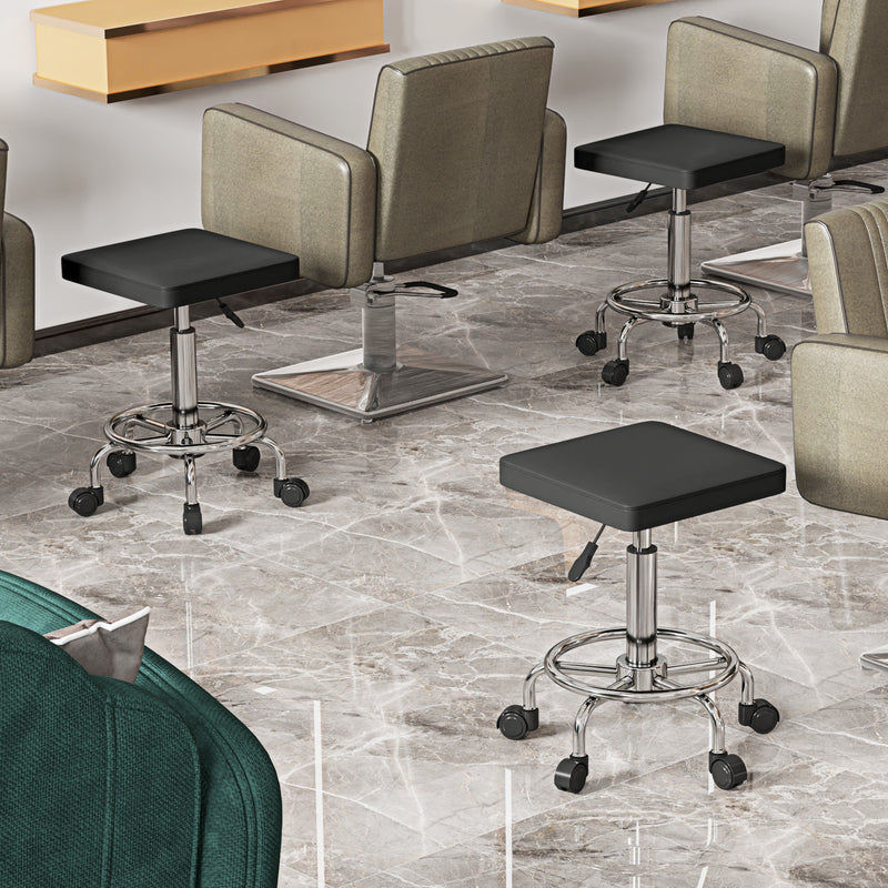HOMCOM PU Leather Rolling Stool, Height Adjustable Salon Chair