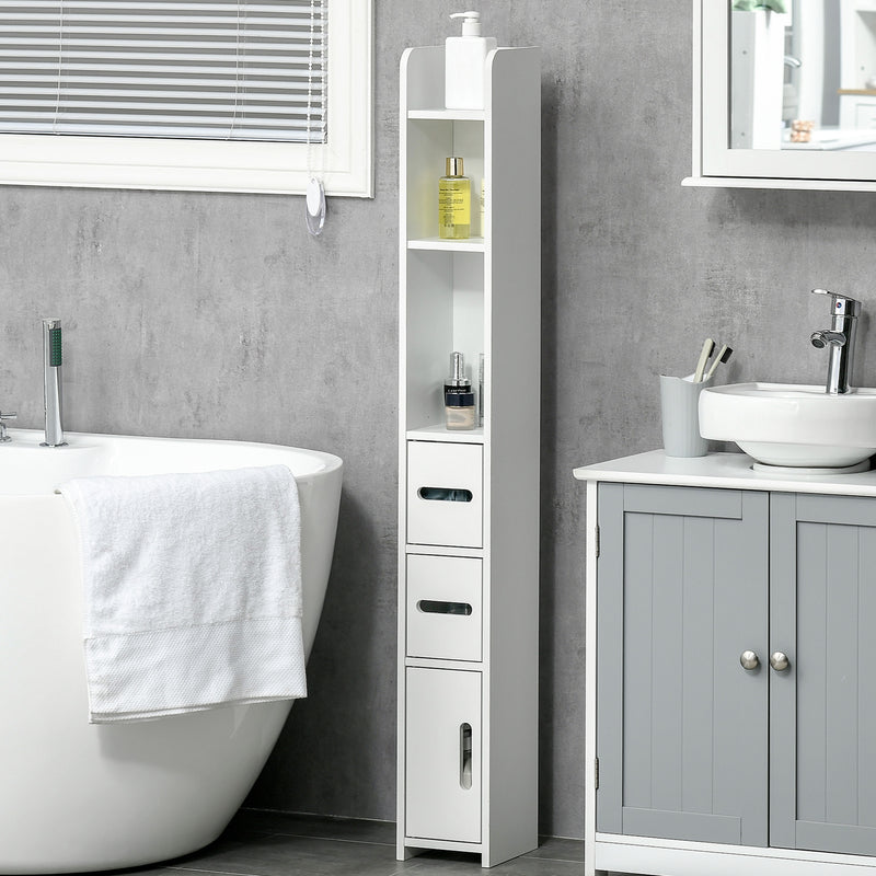 Kleankin Freestanding Bathroom Cabinet W/ Open Shelves 3 Cupboards, White