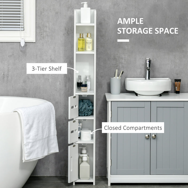 Kleankin Freestanding Bathroom Cabinet W/ Open Shelves 3 Cupboards, White