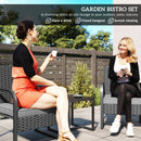 Outsunny Rattan Bistro Set, 3 Piece Garden Furniture Set Cushions, Black