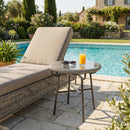 Outsunny Rattan Side Table W/ Tempered Glass Tabletop, Light Grey