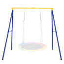 Saucer Swing Set with Metal Frame and Ground Nails for Garden Park-Blue &amp;amp; Yellow
