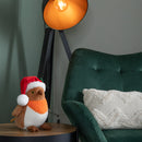 23cm Plush Christmas Robin Decoration with Santa Hat