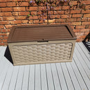 335 Litre Dark Brown Rattan Effect Garden Storage Box With Sit On Lid