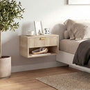 HOMCOM Floating Bedside Tables Set of 2 with Fluted Drawer Open Shelf Oak
